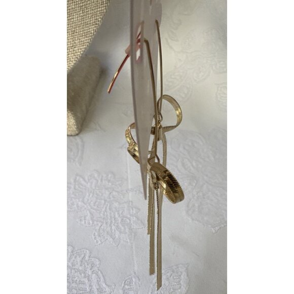 Isaac Mizrahi Goldtone Herringbone Ribbon Bow Dangle Drop Earrings 4" NEW - Picture 6 of 8